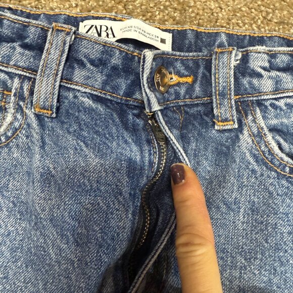 Zara Maxi Denim Skirt Womens XS Y2K Jean Blue Front Slit Streetwear Frayed 90s - Picture 13 of 14